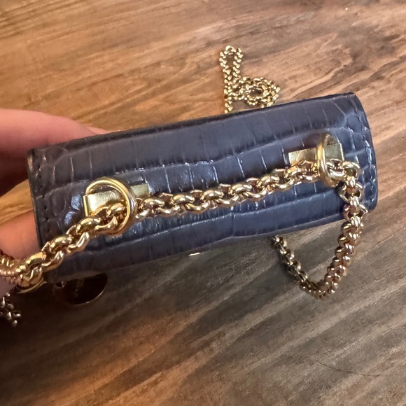 Givenchy Mini Phone Crossbody Bag Gray Croc Embossed Calfskin Gold Chain / Charm - Picture 14 of 15